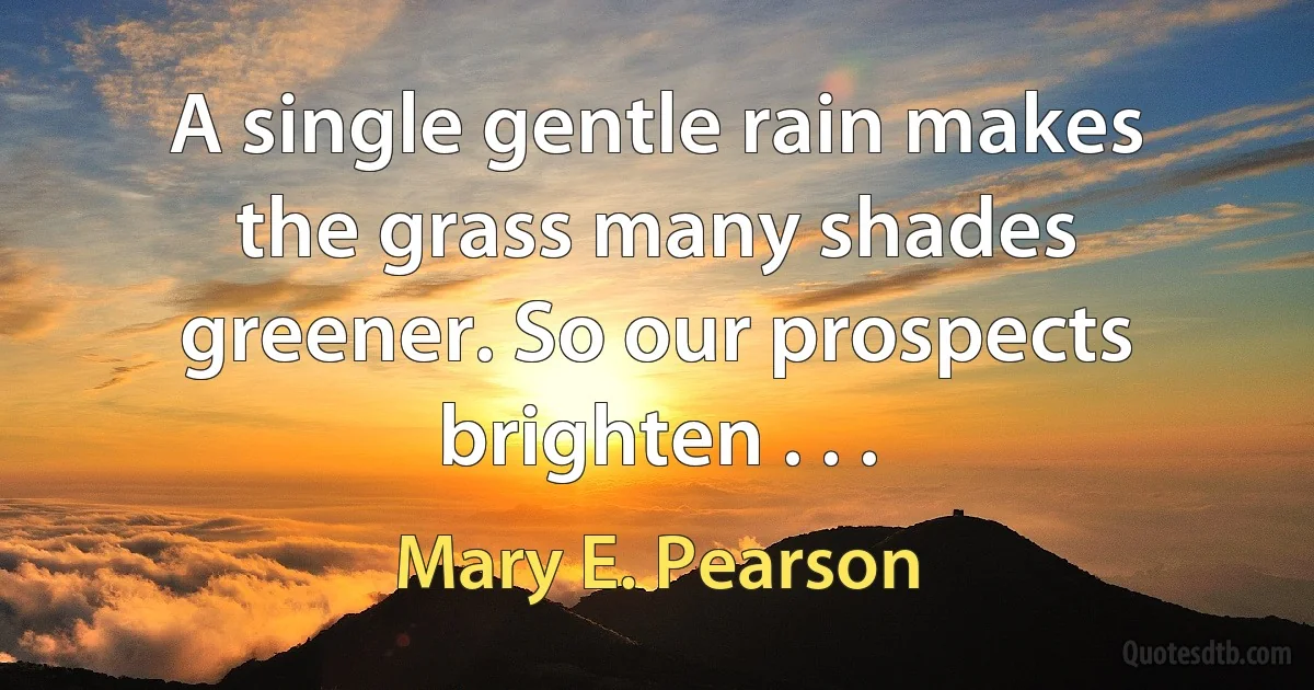 A single gentle rain makes the grass many shades greener. So our prospects brighten . . . (Mary E. Pearson)