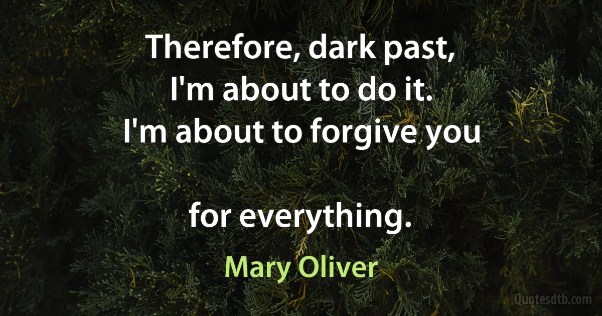 Therefore, dark past,
I'm about to do it.
I'm about to forgive you

for everything. (Mary Oliver)