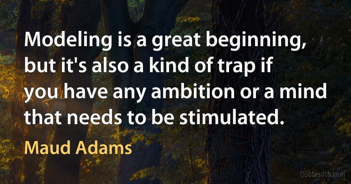 Modeling is a great beginning, but it's also a kind of trap if you have any ambition or a mind that needs to be stimulated. (Maud Adams)