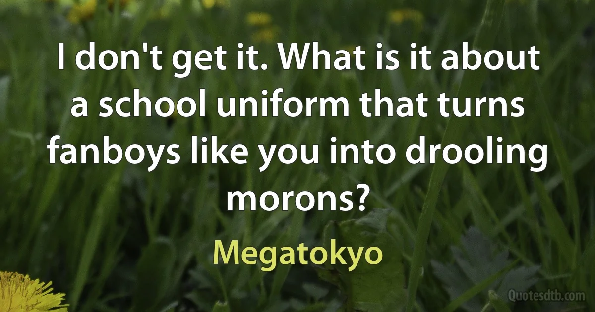 I don't get it. What is it about a school uniform that turns fanboys like you into drooling morons? (Megatokyo)