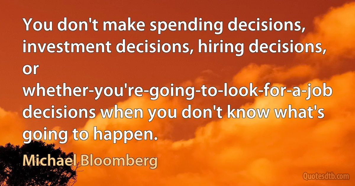 You don't make spending decisions, investment decisions, hiring decisions, or whether-you're-going-to-look-for-a-job decisions when you don't know what's going to happen. (Michael Bloomberg)