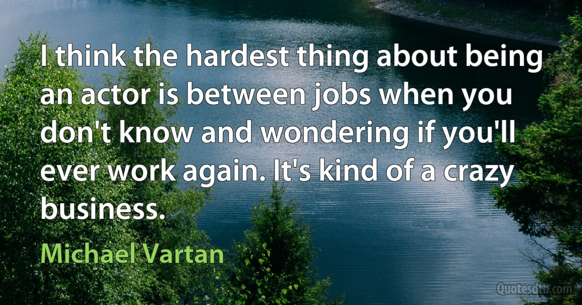 I think the hardest thing about being an actor is between jobs when you don't know and wondering if you'll ever work again. It's kind of a crazy business. (Michael Vartan)