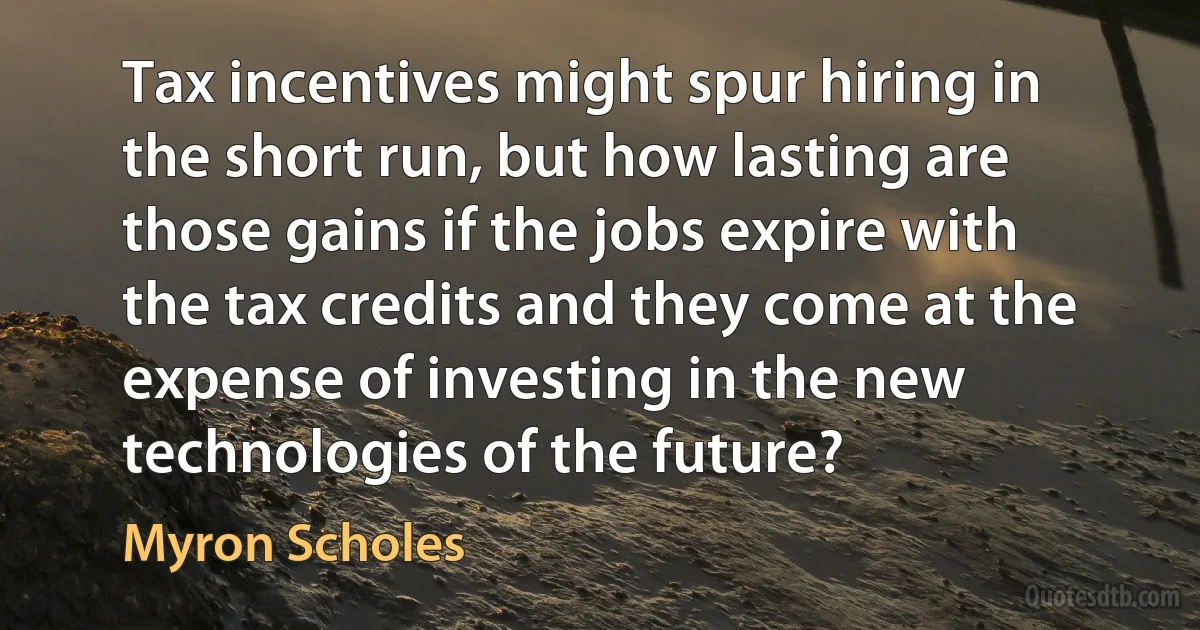 Tax incentives might spur hiring in the short run, but how lasting are those gains if the jobs expire with the tax credits and they come at the expense of investing in the new technologies of the future? (Myron Scholes)