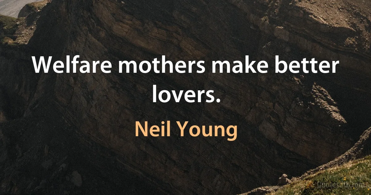 Welfare mothers make better lovers. (Neil Young)