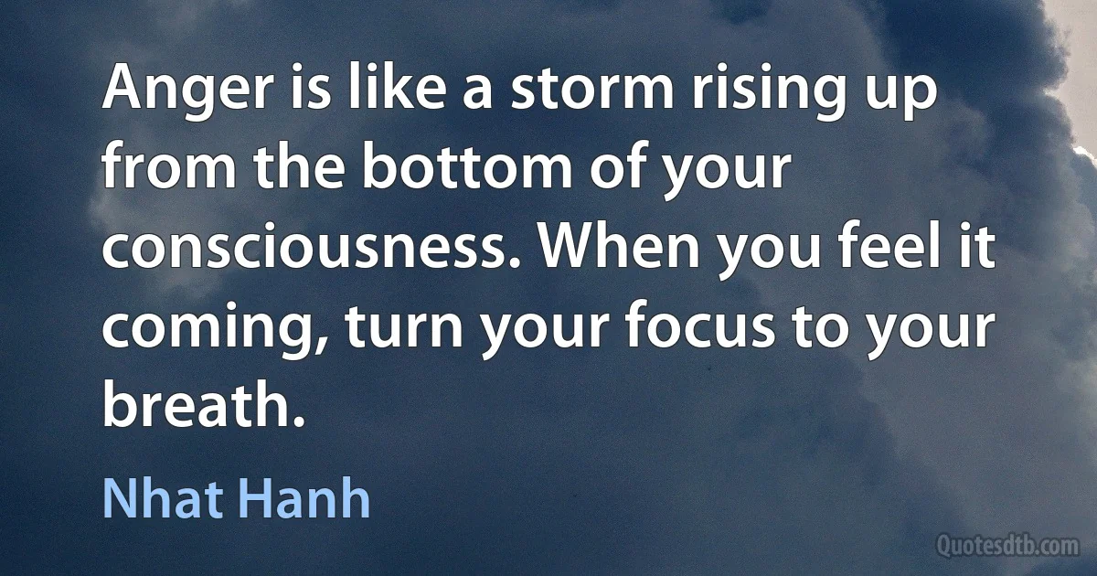 Anger is like a storm rising up from the bottom of your consciousness. When you feel it coming, turn your focus to your breath. (Nhat Hanh)