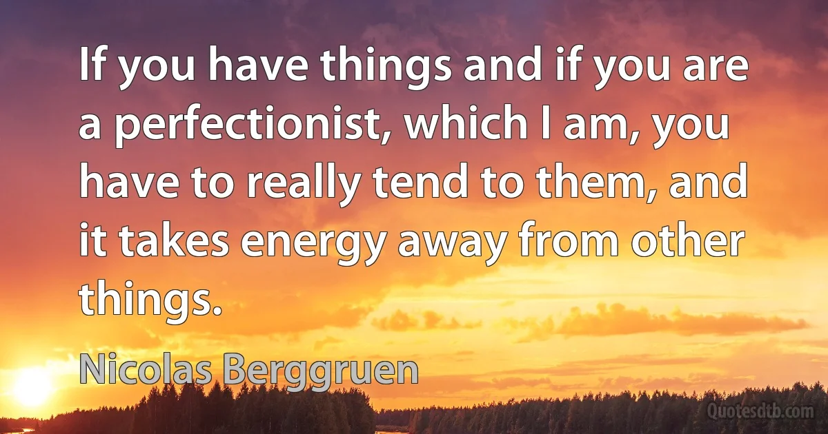 If you have things and if you are a perfectionist, which I am, you have to really tend to them, and it takes energy away from other things. (Nicolas Berggruen)