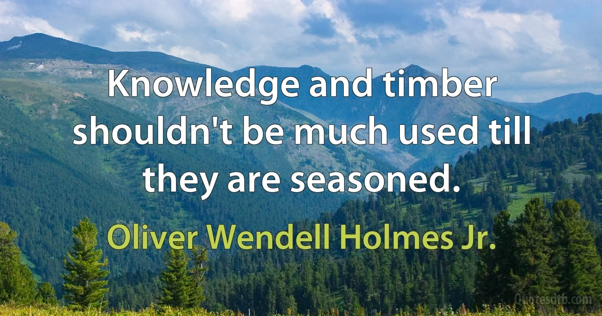 Knowledge and timber shouldn't be much used till they are seasoned. (Oliver Wendell Holmes Jr.)