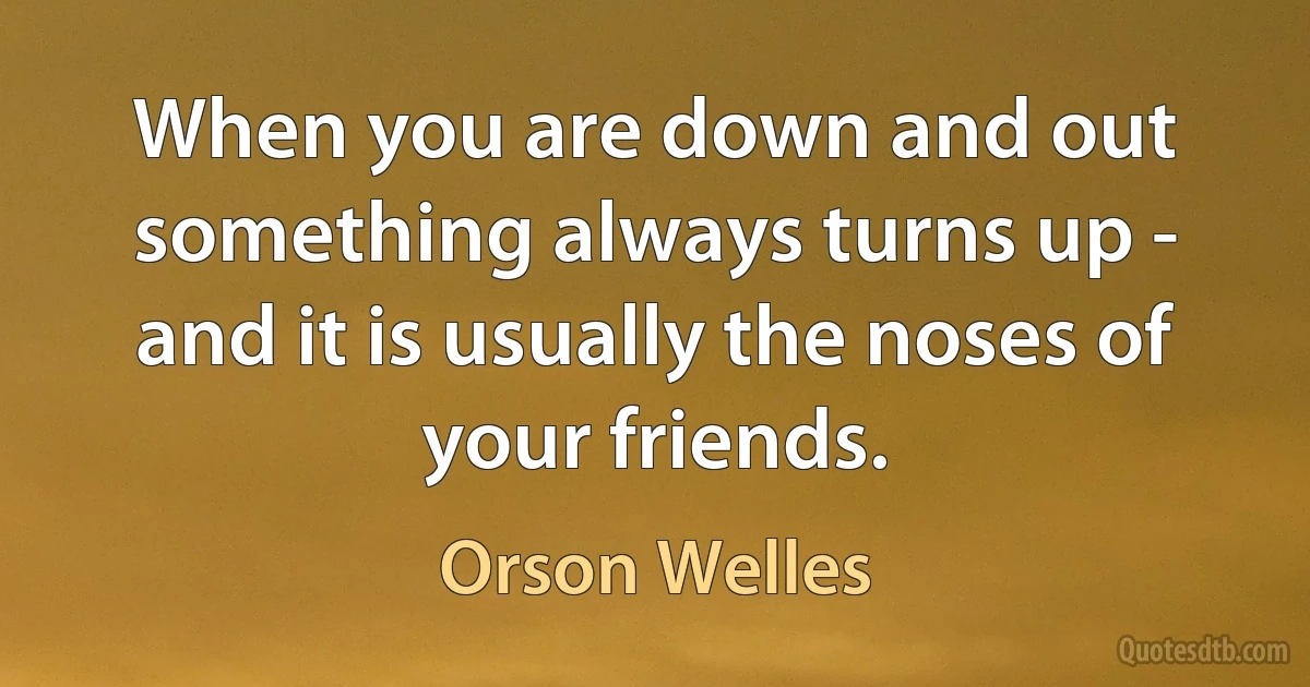 When you are down and out something always turns up - and it is usually the noses of your friends. (Orson Welles)