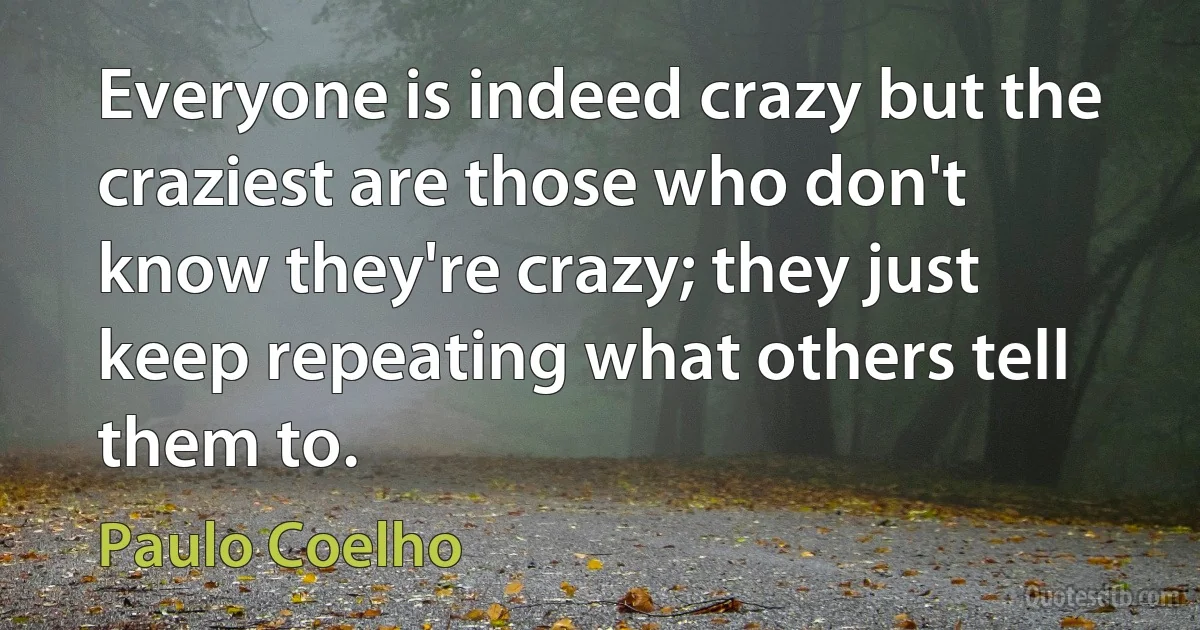 Everyone is indeed crazy but the craziest are those who don't know they're crazy; they just keep repeating what others tell them to. (Paulo Coelho)