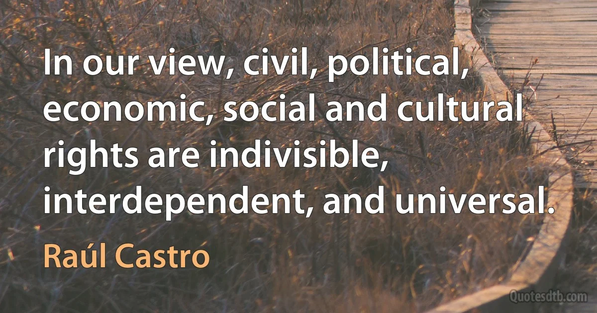 In our view, civil, political, economic, social and cultural rights are indivisible, interdependent, and universal. (Raúl Castro)