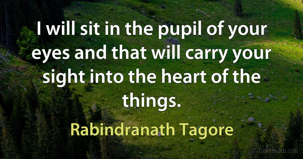 I will sit in the pupil of your eyes and that will carry your sight into the heart of the things. (Rabindranath Tagore)