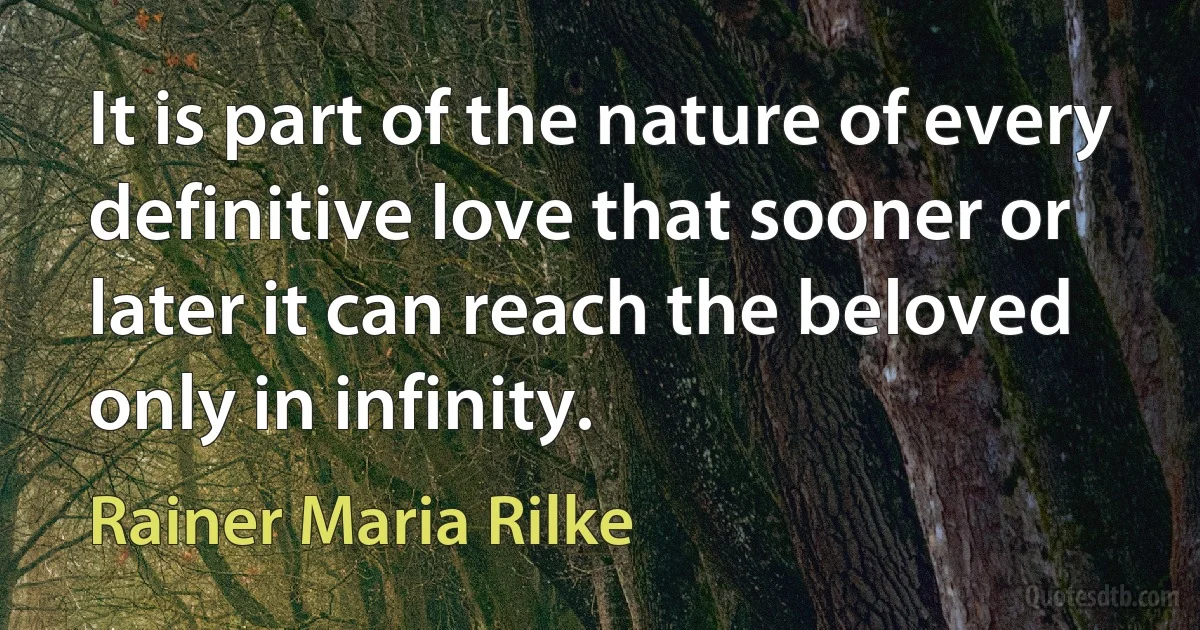 It is part of the nature of every definitive love that sooner or later it can reach the beloved only in infinity. (Rainer Maria Rilke)