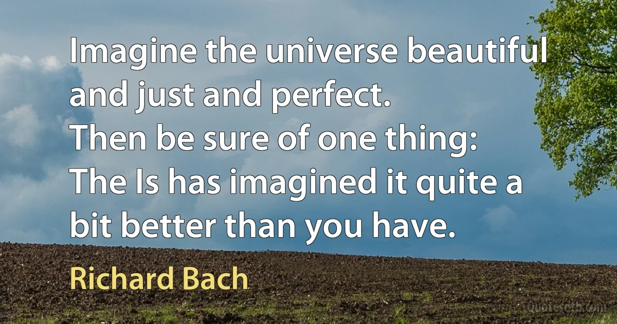 Imagine the universe beautiful and just and perfect.
Then be sure of one thing:
The Is has imagined it quite a bit better than you have. (Richard Bach)