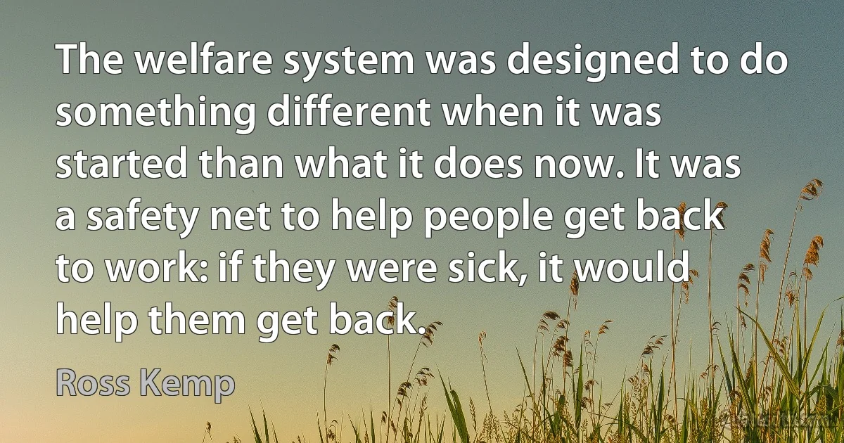 The welfare system was designed to do something different when it was started than what it does now. It was a safety net to help people get back to work: if they were sick, it would help them get back. (Ross Kemp)