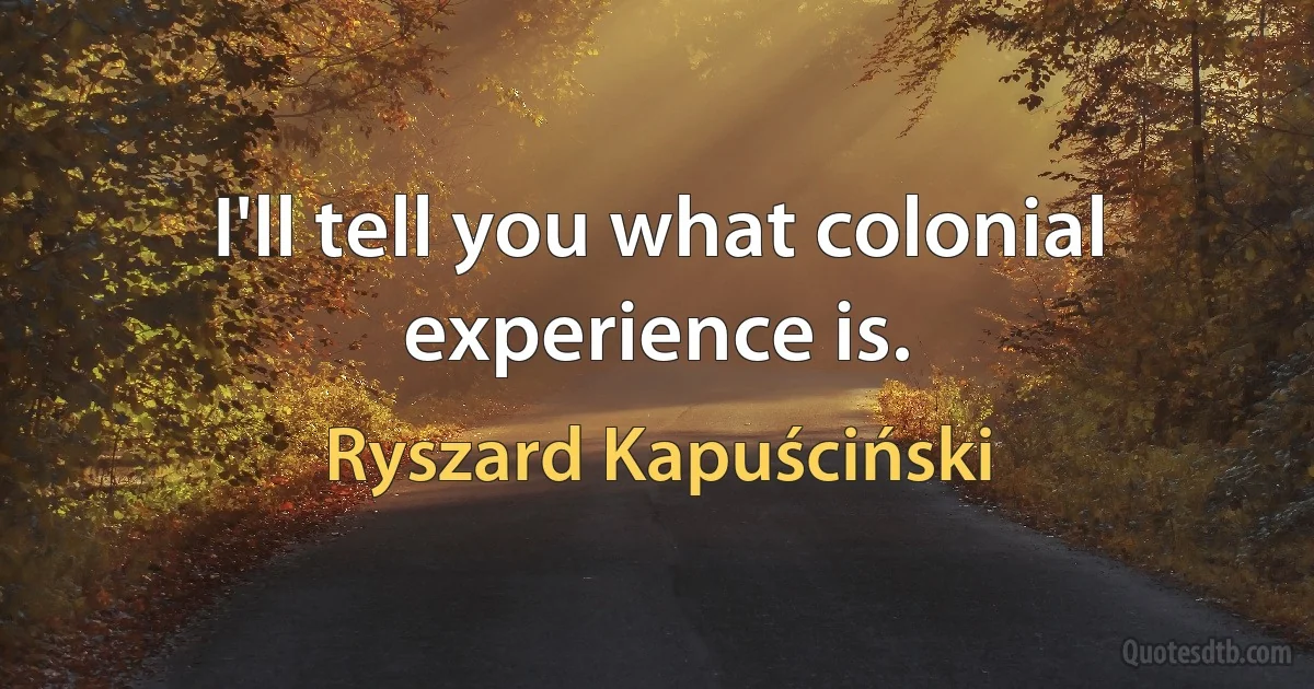 I'll tell you what colonial experience is. (Ryszard Kapuściński)