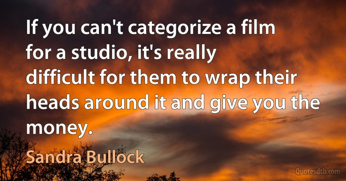 If you can't categorize a film for a studio, it's really difficult for them to wrap their heads around it and give you the money. (Sandra Bullock)