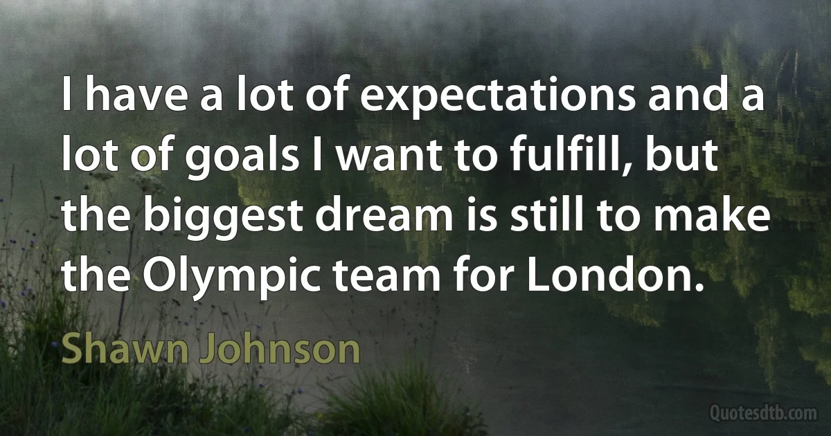 I have a lot of expectations and a lot of goals I want to fulfill, but the biggest dream is still to make the Olympic team for London. (Shawn Johnson)