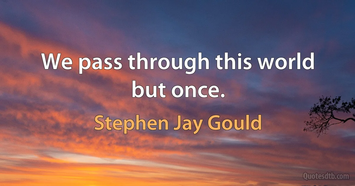 We pass through this world but once. (Stephen Jay Gould)