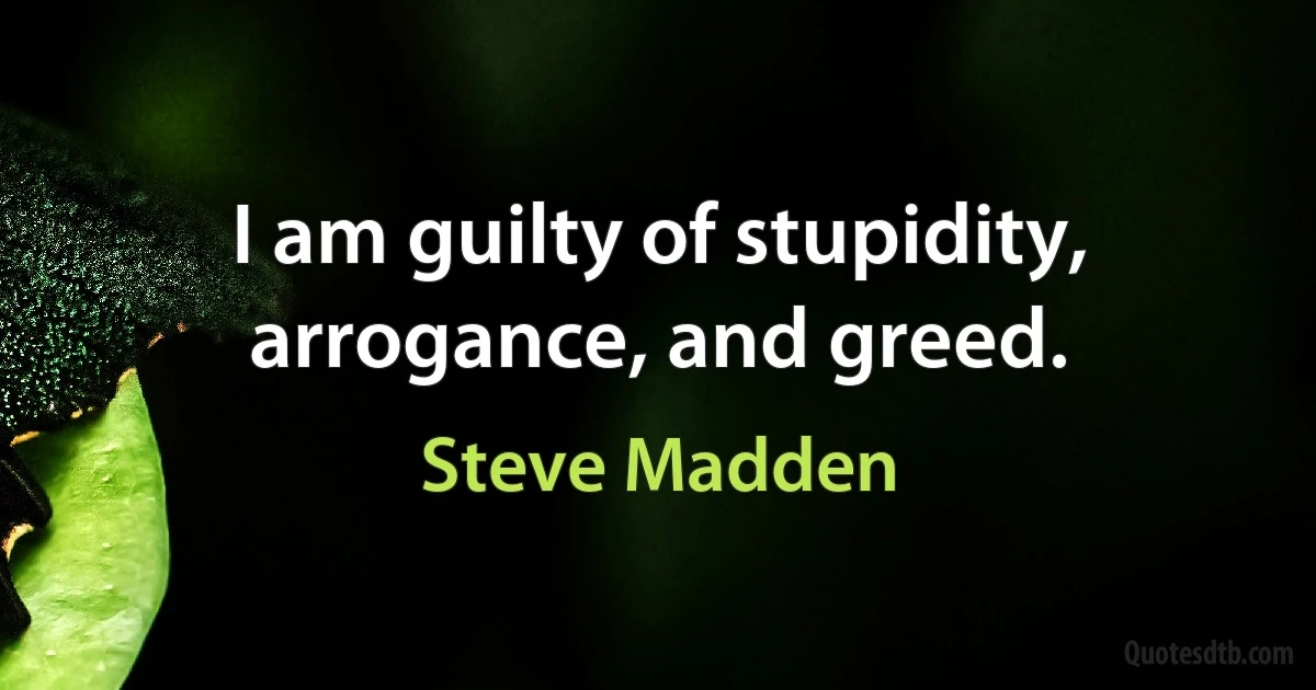 I am guilty of stupidity, arrogance, and greed. (Steve Madden)