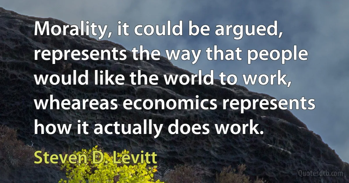 Morality, it could be argued, represents the way that people would like the world to work, wheareas economics represents how it actually does work. (Steven D. Levitt)