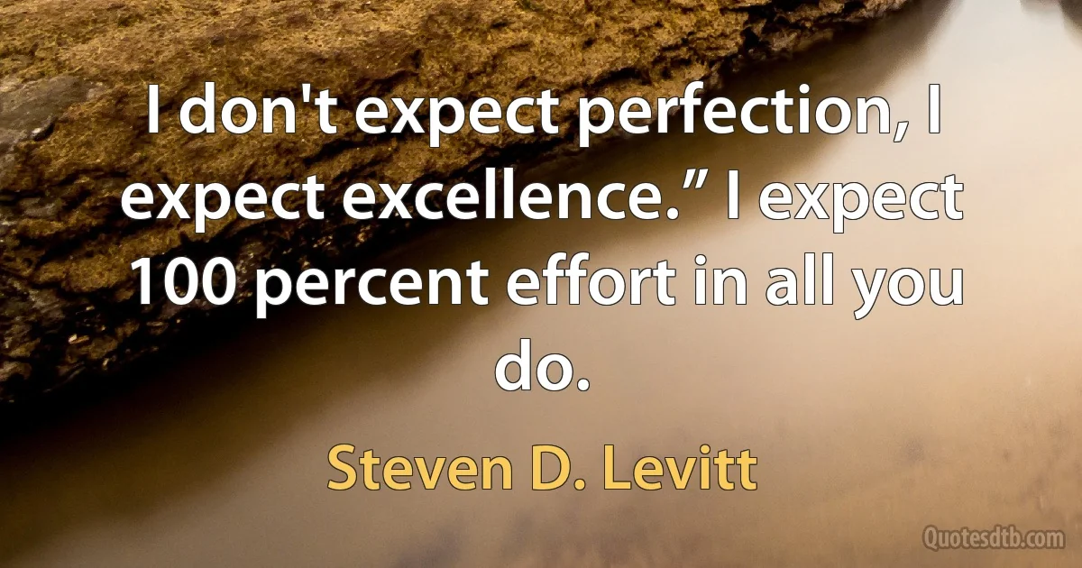 I don't expect perfection, I expect excellence.” I expect 100 percent effort in all you do. (Steven D. Levitt)