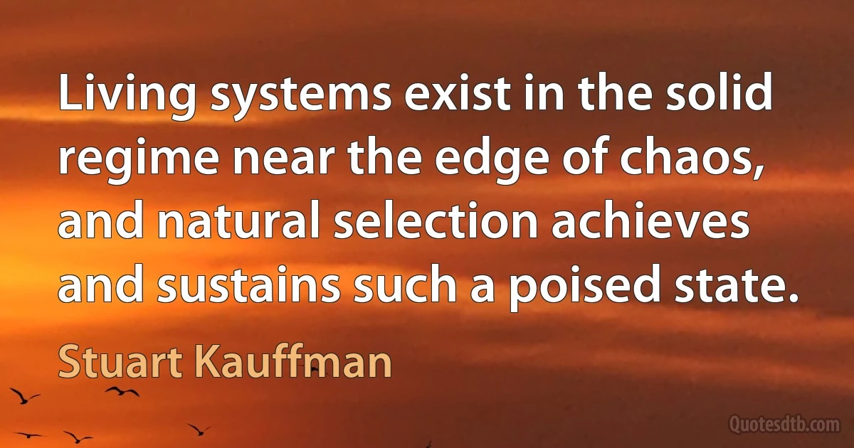 Living systems exist in the solid regime near the edge of chaos, and natural selection achieves and sustains such a poised state. (Stuart Kauffman)