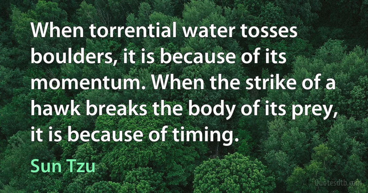 When torrential water tosses boulders, it is because of its momentum. When the strike of a hawk breaks the body of its prey, it is because of timing. (Sun Tzu)