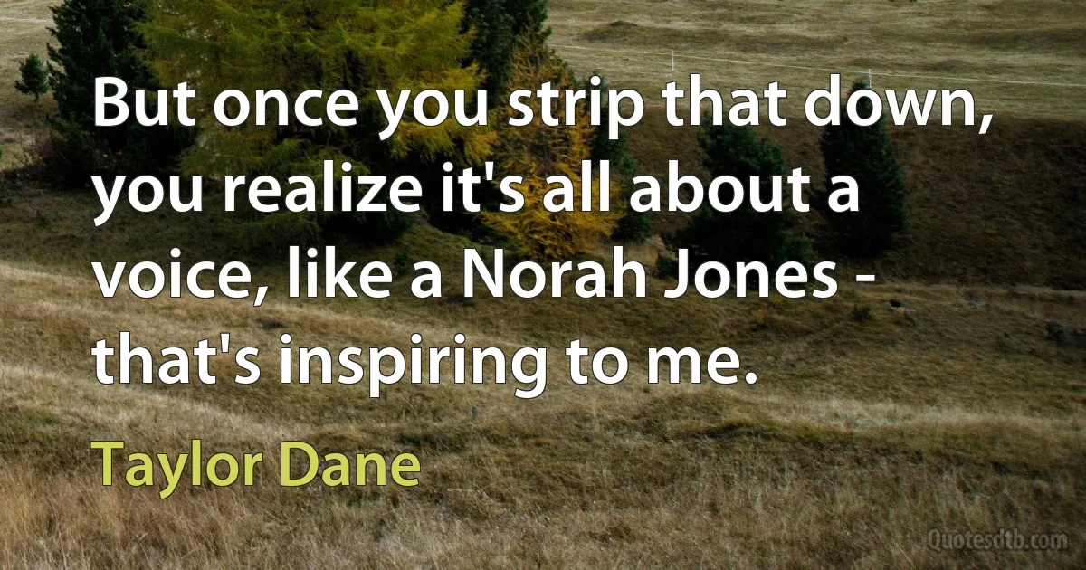 But once you strip that down, you realize it's all about a voice, like a Norah Jones - that's inspiring to me. (Taylor Dane)