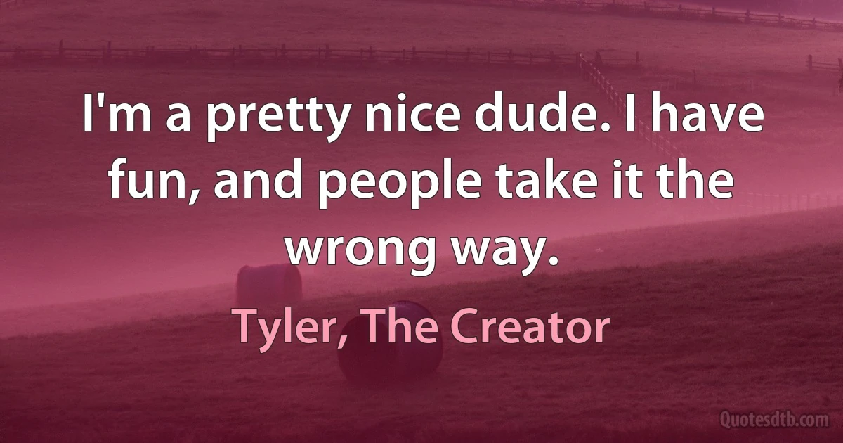 I'm a pretty nice dude. I have fun, and people take it the wrong way. (Tyler, The Creator)