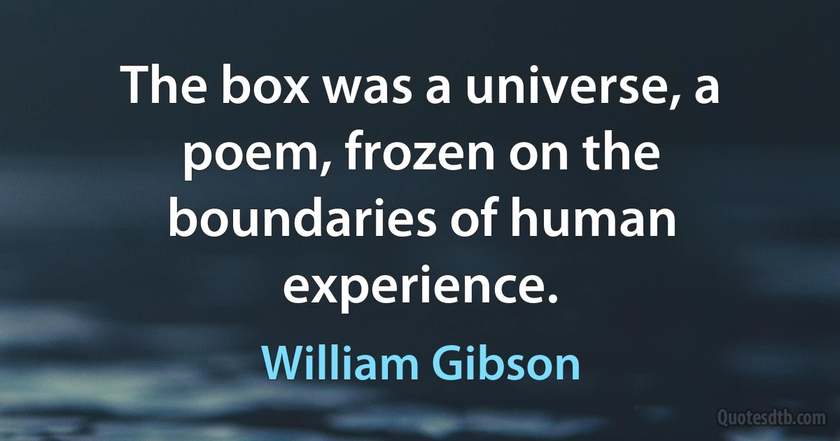 The box was a universe, a poem, frozen on the boundaries of human experience. (William Gibson)