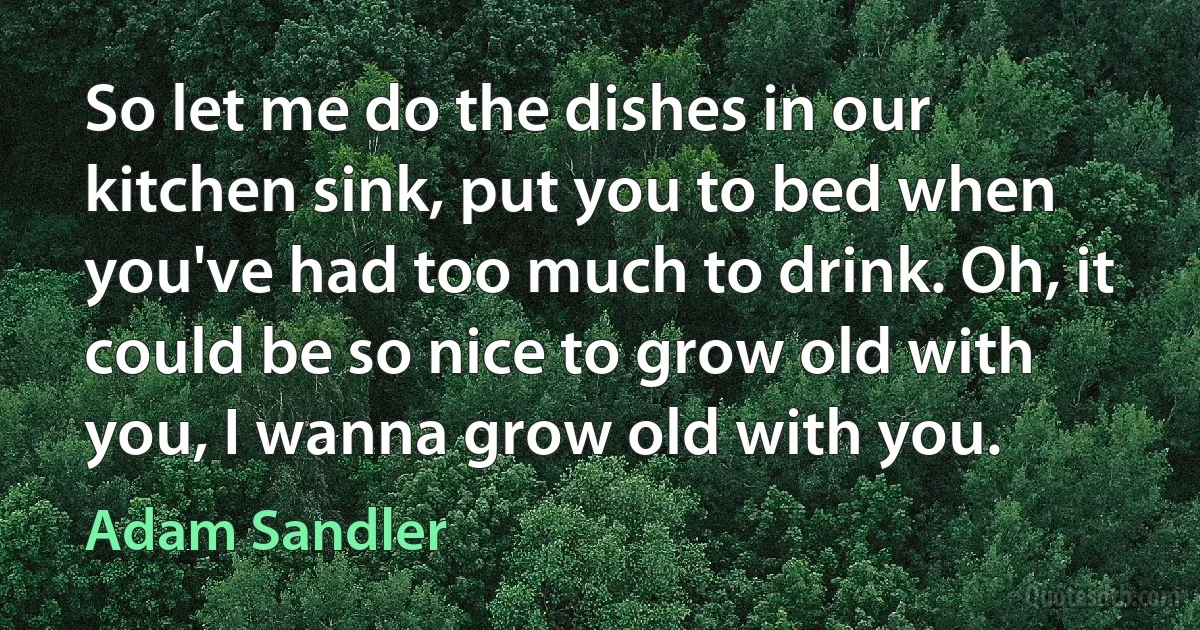 So let me do the dishes in our kitchen sink, put you to bed when you've had too much to drink. Oh, it could be so nice to grow old with you, I wanna grow old with you. (Adam Sandler)