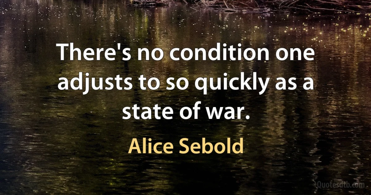 There's no condition one adjusts to so quickly as a state of war. (Alice Sebold)