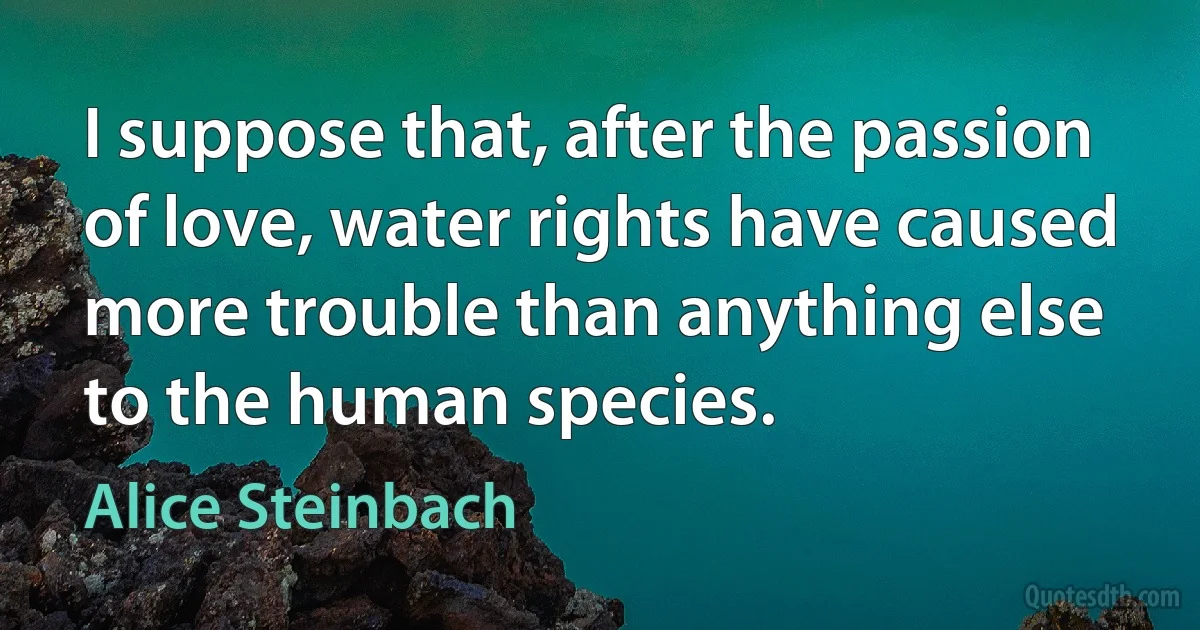 I suppose that, after the passion of love, water rights have caused more trouble than anything else to the human species. (Alice Steinbach)