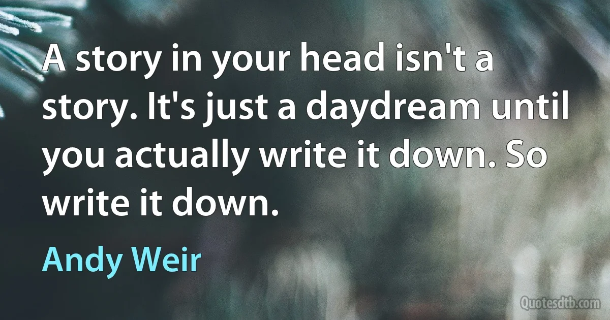 A story in your head isn't a story. It's just a daydream until you actually write it down. So write it down. (Andy Weir)