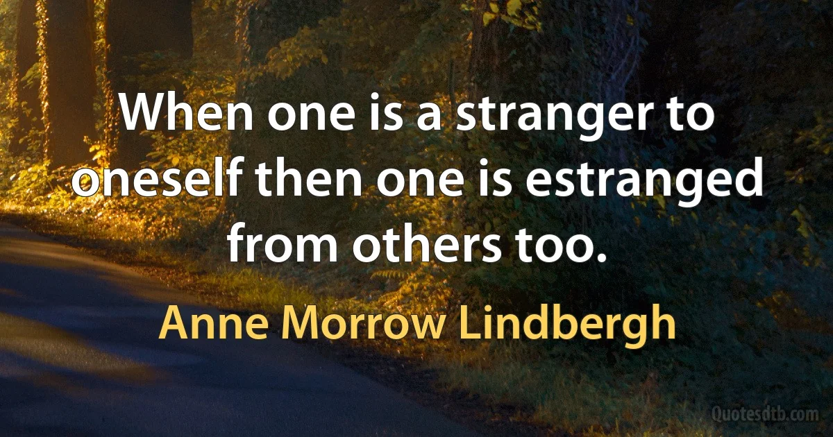 When one is a stranger to oneself then one is estranged from others too. (Anne Morrow Lindbergh)