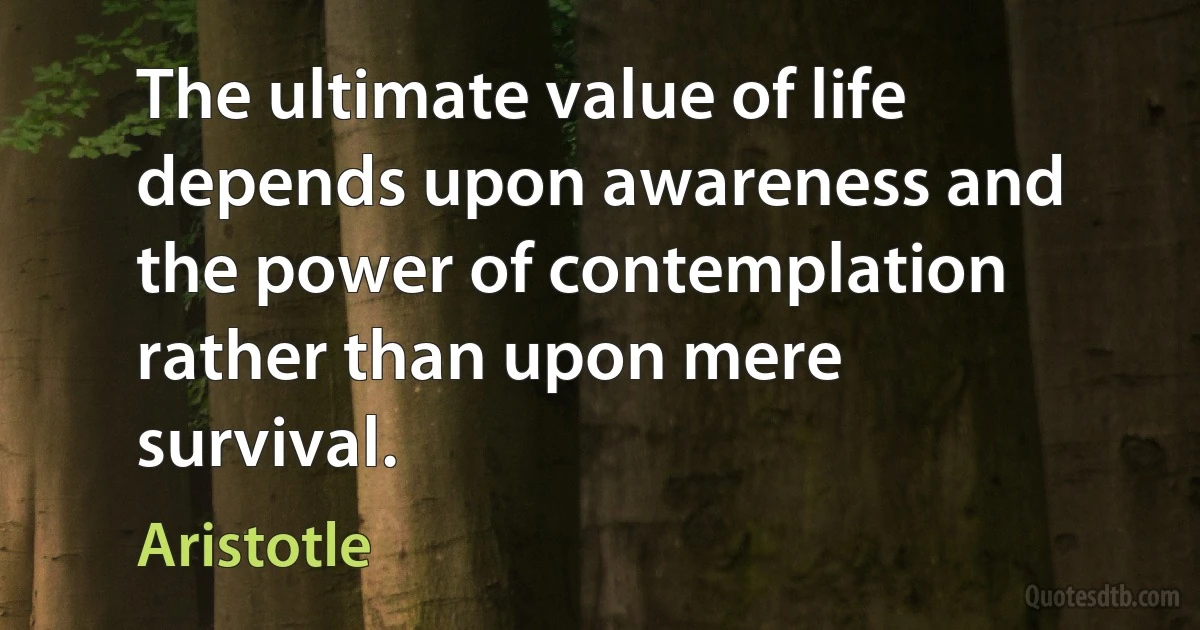 The ultimate value of life depends upon awareness and the power of contemplation rather than upon mere survival. (Aristotle)