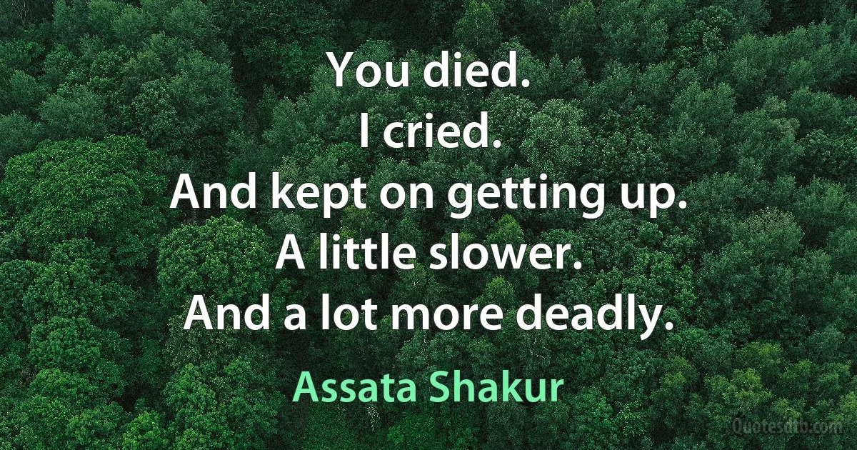 You died.
I cried.
And kept on getting up.
A little slower.
And a lot more deadly. (Assata Shakur)