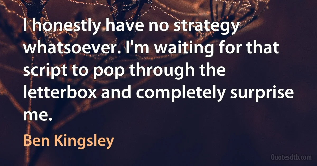 I honestly have no strategy whatsoever. I'm waiting for that script to pop through the letterbox and completely surprise me. (Ben Kingsley)