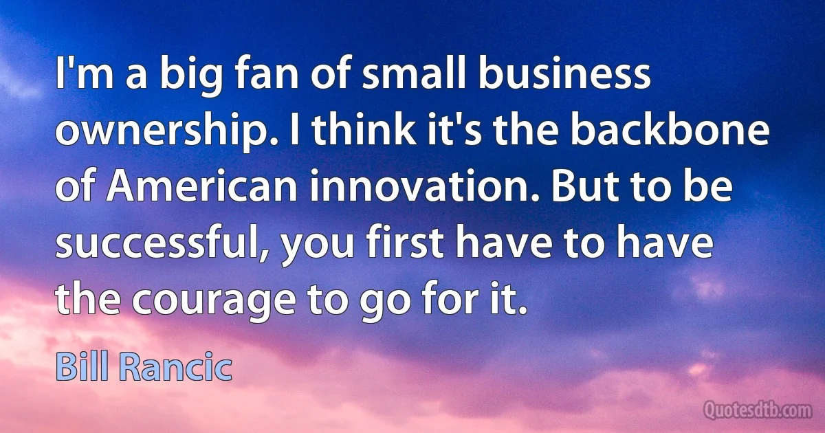 I'm a big fan of small business ownership. I think it's the backbone of American innovation. But to be successful, you first have to have the courage to go for it. (Bill Rancic)