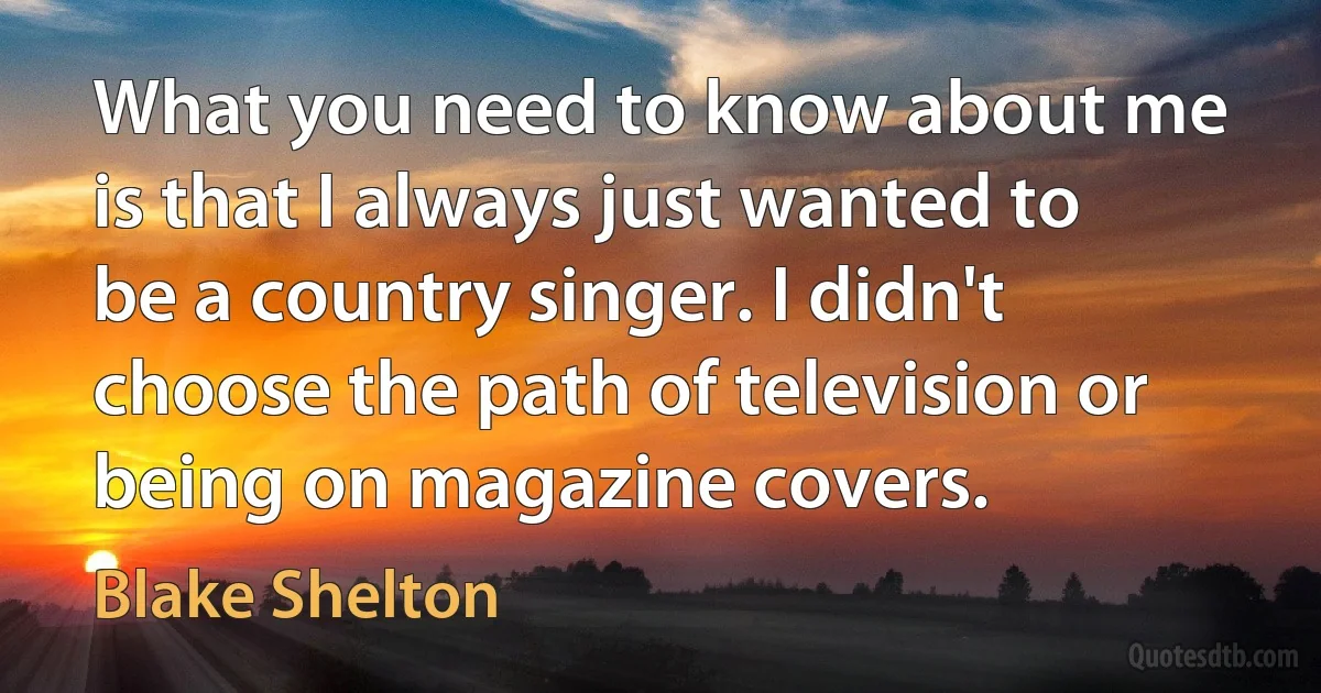 What you need to know about me is that I always just wanted to be a country singer. I didn't choose the path of television or being on magazine covers. (Blake Shelton)