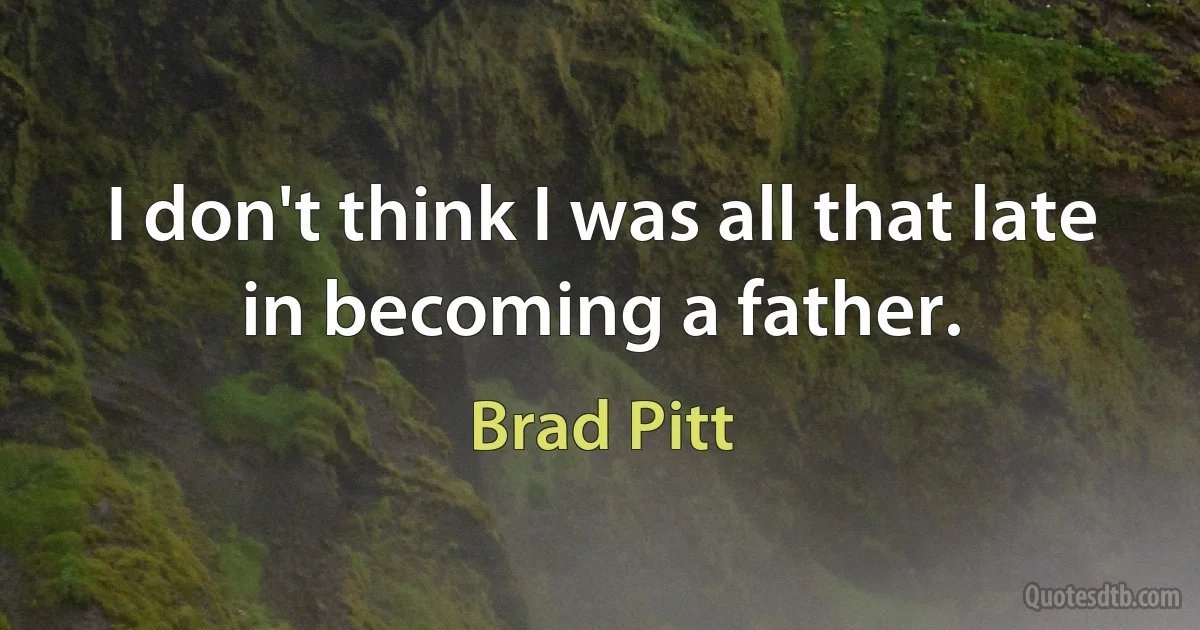 I don't think I was all that late in becoming a father. (Brad Pitt)