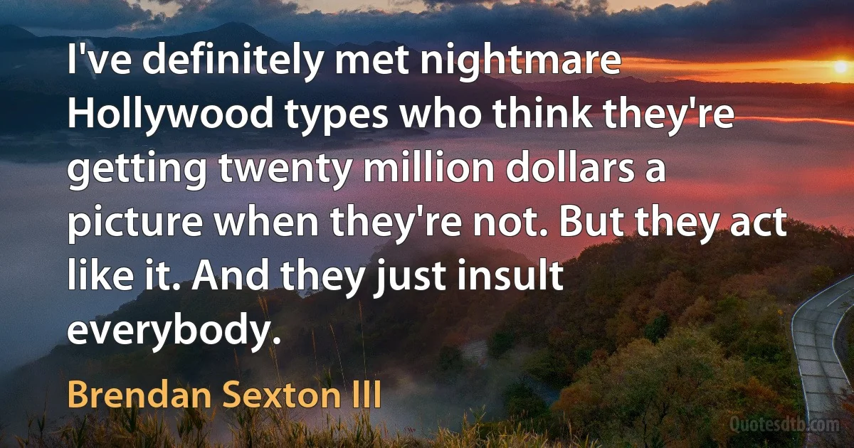 I've definitely met nightmare Hollywood types who think they're getting twenty million dollars a picture when they're not. But they act like it. And they just insult everybody. (Brendan Sexton III)