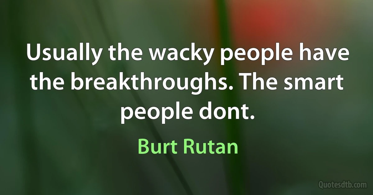 Usually the wacky people have the breakthroughs. The smart people dont. (Burt Rutan)