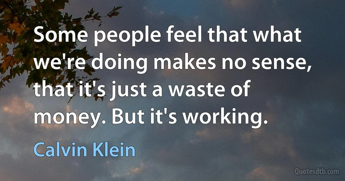 Some people feel that what we're doing makes no sense, that it's just a waste of money. But it's working. (Calvin Klein)