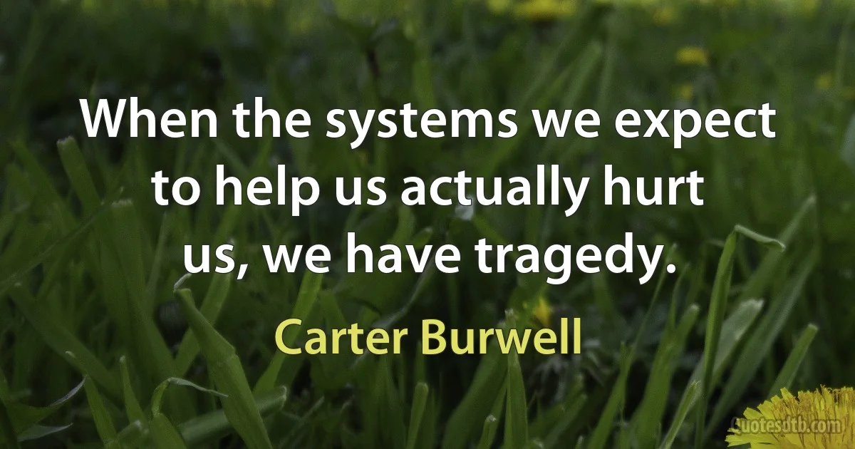 When the systems we expect to help us actually hurt us, we have tragedy. (Carter Burwell)