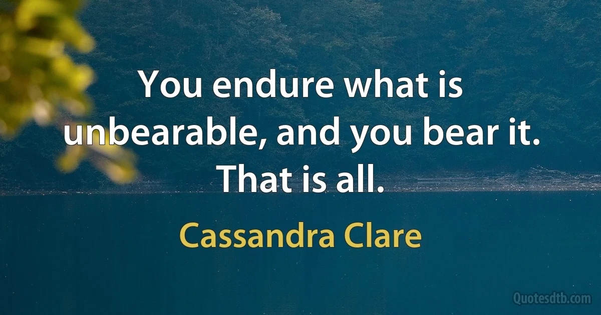 You endure what is unbearable, and you bear it. That is all. (Cassandra Clare)