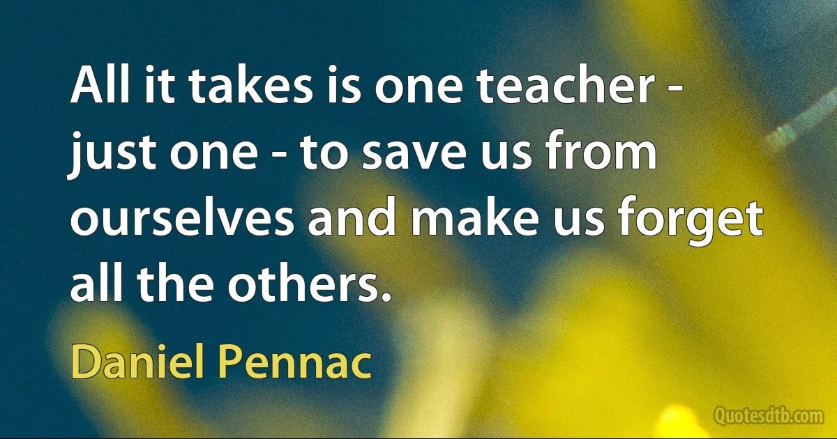 All it takes is one teacher - just one - to save us from ourselves and make us forget all the others. (Daniel Pennac)