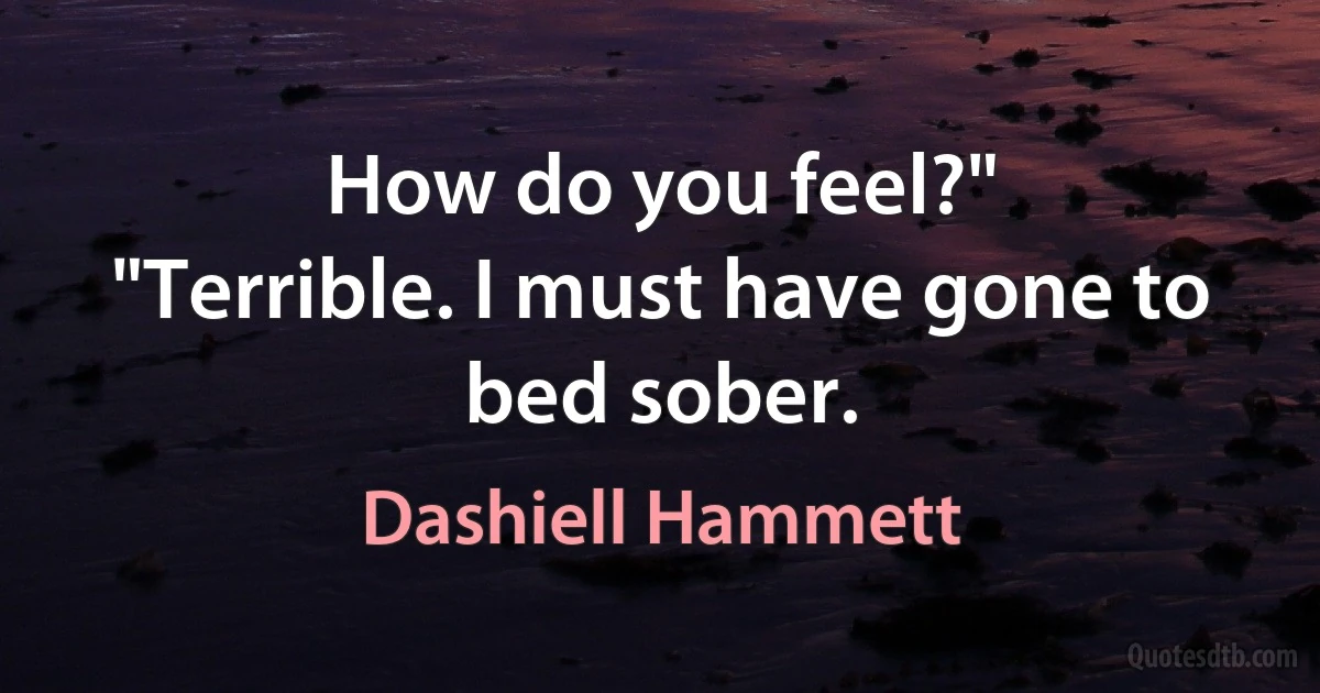 How do you feel?"
"Terrible. I must have gone to bed sober. (Dashiell Hammett)