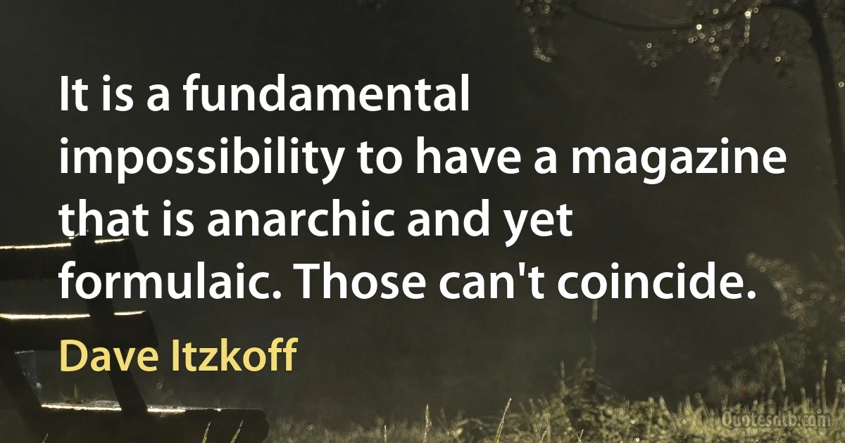 It is a fundamental impossibility to have a magazine that is anarchic and yet formulaic. Those can't coincide. (Dave Itzkoff)