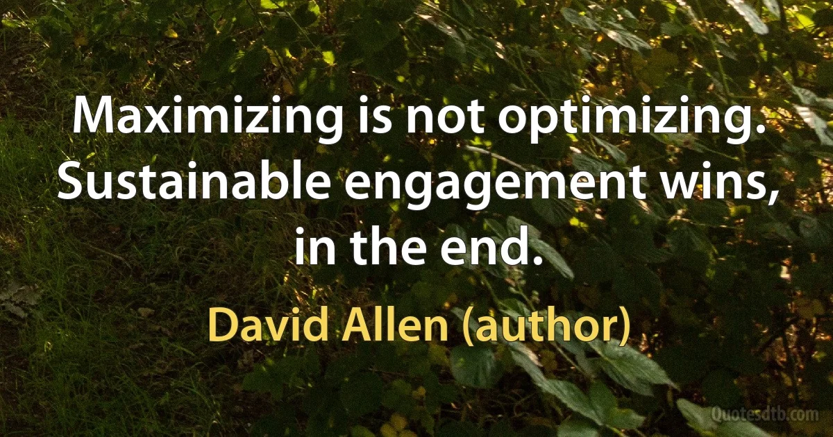 Maximizing is not optimizing. Sustainable engagement wins, in the end. (David Allen (author))